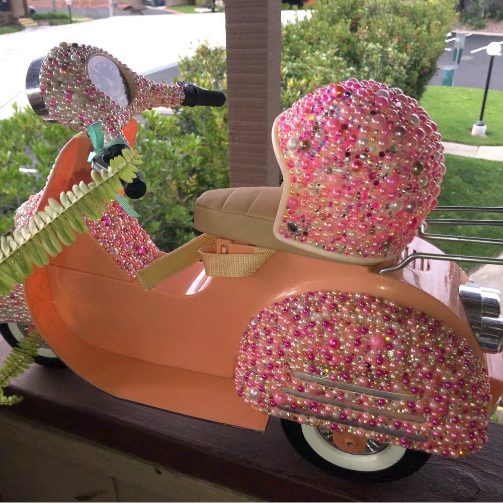 Bedazzled Pink (American Girl or Our Generation Doll) Scooter & Helmet - Picture 8 of 9